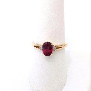 Genuine African Red Garnet Ring, 10K Yellow Gold